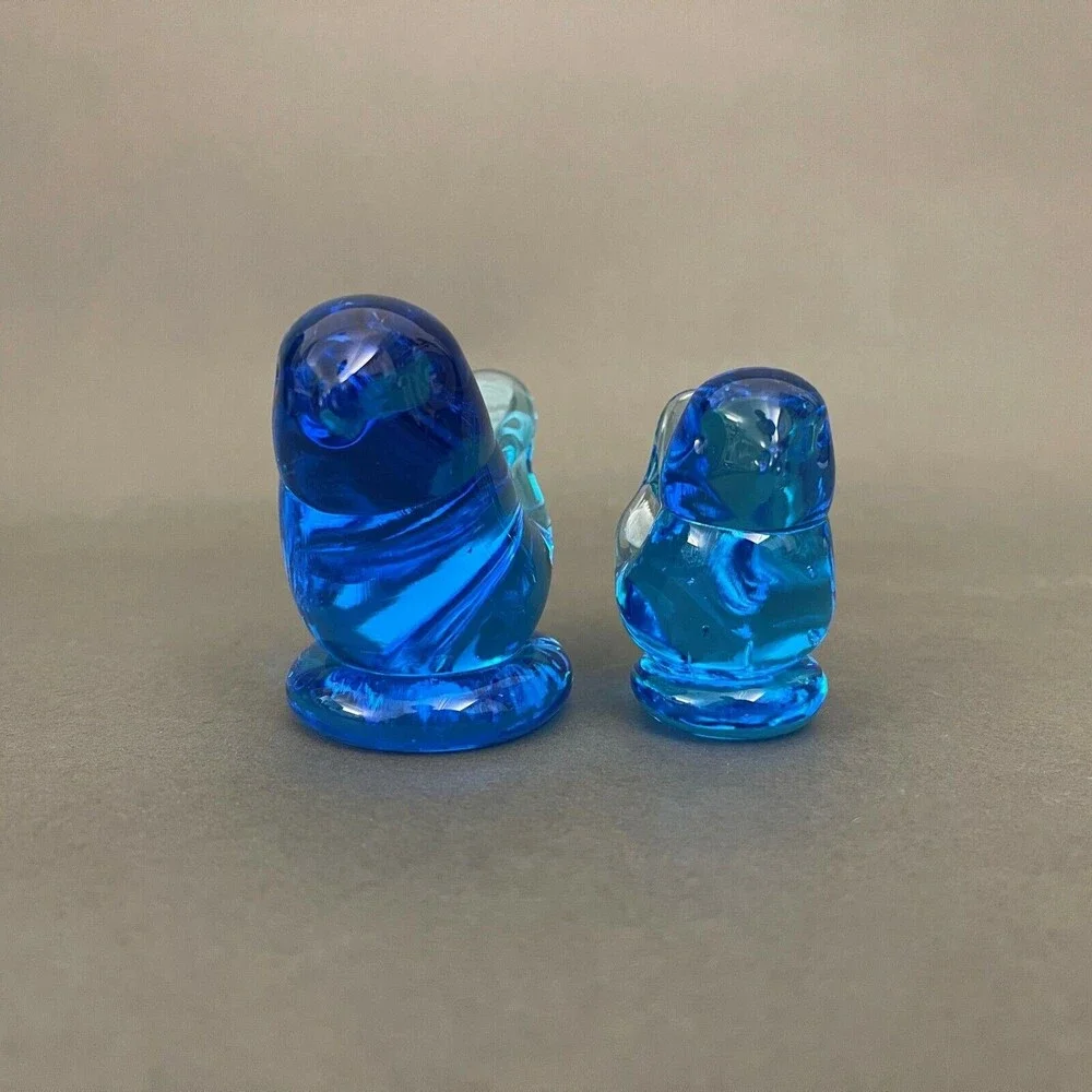 Vintage Leonard Love Birds Blue Glass Signed 1988 Lot‎ of 2